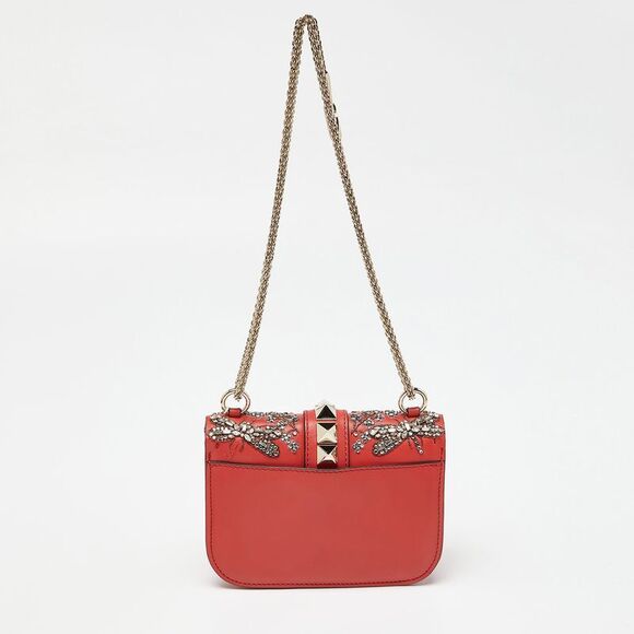 Valentino Red Leather Small Crystal Embellished Rockstud Glam Lock Flap Bag - Picture 4 of 4